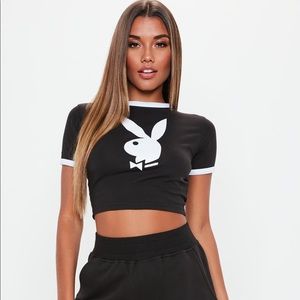 Playboy x Missguided Black Logo Cropped T Shirt